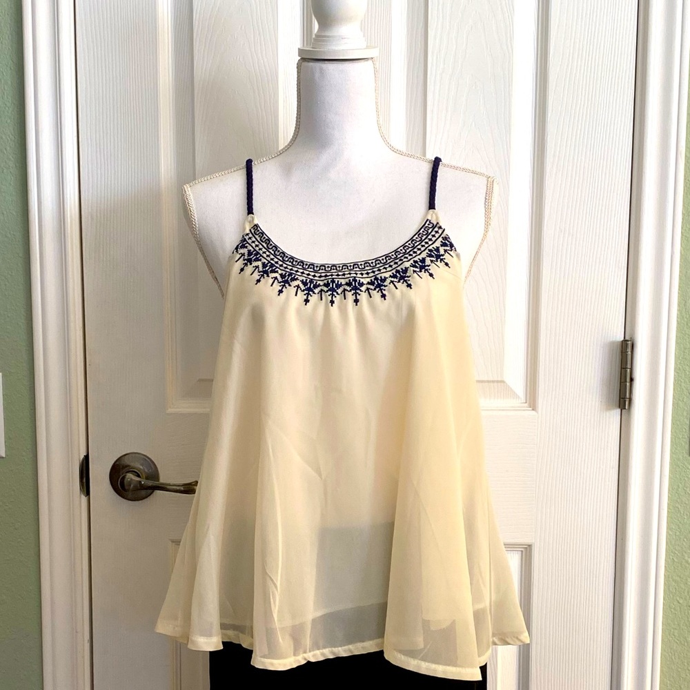 Off white, double lined, embroidered top